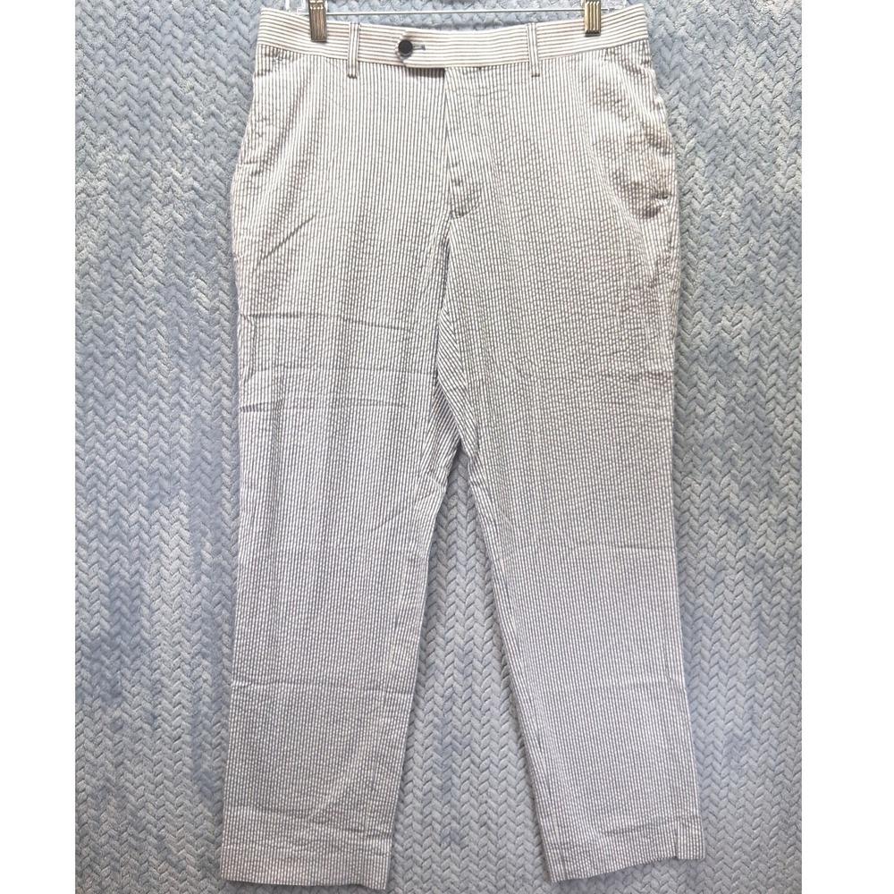 Tommy Hilfiger Mens Blue White Seersucker Striped Pants 32x30 Cotton Stretch